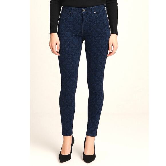 Talbots Petites 12P Navy Blue Damask Velvet Corduroy Skinny Pants Heritage - Picture 1 of 9
